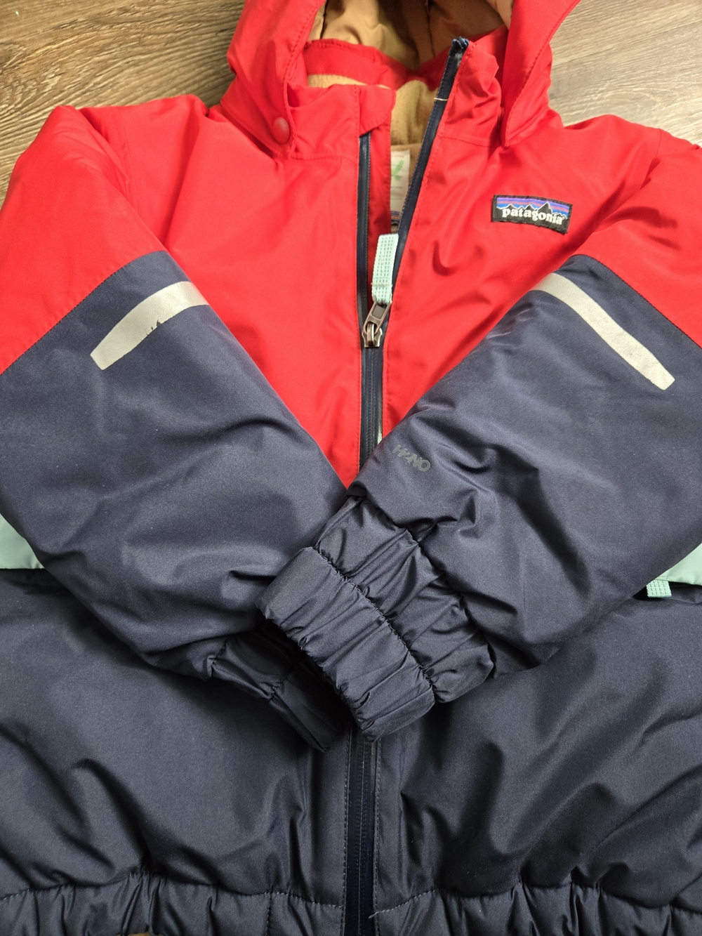 Patagonia Kids Red and Navy Hooded Puffer Jacket